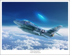 Listing image for F-84F Thunderstreak and UFO Aviation Art Print - 11" x 14"