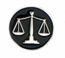 Listing image for Scales of Justice Metal Enamel Pin Badge Law Court Black and Silver Circle