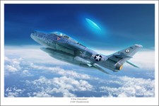 Listing image for F-84F Thunderstreak and UFO Aviation Art Print - 20" x 30"