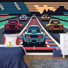 Listing image for Retro Computer Game Car Race Art Wallpaper Mural Removeable Washable Peel &Stick