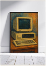 Listing image for Vintage Computer Art Print | Retro PC Painting | 80s Tech Wall Art