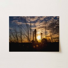 Listing image for NASA Sun sets on Full Artemis II Stack at Launch Pad 39B Photo Print A5 A4 A3