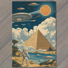 Listing image for Art Print Astronaut Pyramid UFO Fleet Alien Sun Egypt Cosmic Encounter Vision
